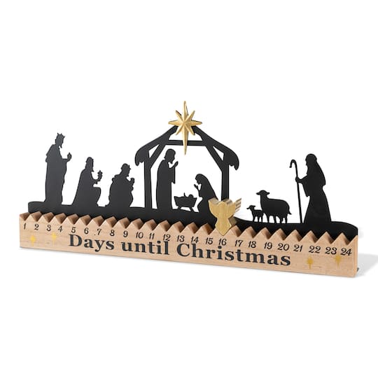 Glitzhome® 18" Christmas Wooden & Metal Nativity Advent Calendar Decor